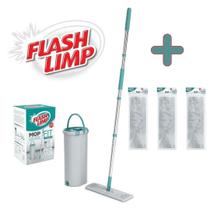 KIT 1 Mop Lava e Seca FIT Esfregao MOP6088 + 3 Refil em Microfibra RMOP6088 Flash Limp