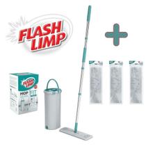 Kit 1 Mop Lava e Seca FIT Limpador Esfregão MOP6088 + 3 Refil Microfibra para Pisos RMOP6088 Flash Limp