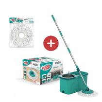 Kit 1 Mop Pro Flash Limp Esfregão Spin Balde Inox MOP7824 + 1 Refil Extra Microfibra RMOP8210