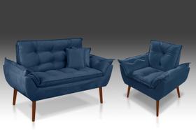 Kit 1 Namoradeira + 01 Poltrona Opala + 02 Almofadas Suede Azul Marinho -CASA DA POLTRONA Kit 1 Namoradeira + 01 Poltrona Opala + 02 Almofadas Suede Azul Marinho -CASA DA POLTRONA