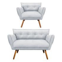 Kit 1 Namoradeira 2 Lugares e 1 Poltrona Anitta Suede Pés Palito Castanho - D'Rossi