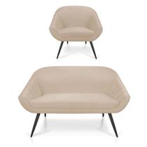 Kit 1 Namoradeira 2 Lugares e 1 Poltrona Suede Bege de Ferro