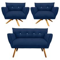 Kit 1 Namoradeira 2 Lugares E 2 Poltronas Giratória Anitta Com Strass Suede Pés Palito Castanho D03 - D'Rossi
