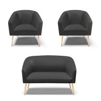 Kit 1 Namoradeira 2 Lugares E 2 Poltronas Preto Pés Palito