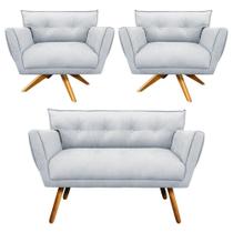 Kit 1 Namoradeira 2 Poltronas Giratória Strass Base Madeira