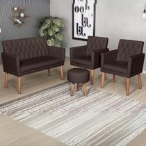 Kit 1 Namoradeira 2 Poltronas material sintético com Puff Capitone para Recepção Sala de Espera Resistente confortável Estofado 4 Lugares