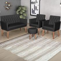 Kit 1 Namoradeira 2 Poltronas material sintético com Puff Capitone para Recepção Sala de Espera Resistente confortável Estofado 4 Lugares