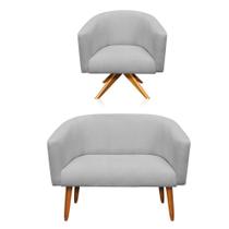 Kit 1 Namoradeira 2L e 1 Poltrona Giratória Linho Grafite