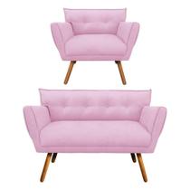 Kit 1 Namoradeira e 1 Poltrona Anitta Suede Rosa Bebê Drossi Kit 1 Namoradeira e 1 Poltrona Anitta Suede Rosa Bebê Drossi