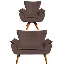 Kit 1 Namoradeira e 1 Poltrona Giratória Opala Suede Marrom Kit 1 Namoradeira e 1 Poltrona Giratória Opala Suede Marrom