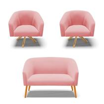 Kit 1 Namoradeira E 2 Poltronas Giratória Base Madeira Rose Kit 1 Namoradeira E 2 Poltronas Giratória Base Madeira Rose