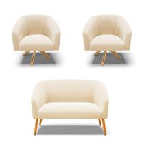 Kit 1 Namoradeira E 2 Poltronas Giratória Bege Base Madeira Kit 1 Namoradeira E 2 Poltronas Giratória Bege Base Madeira