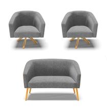 Kit 1 Namoradeira E 2 Poltronas Nozes Com Grafite Madeira Kit 1 Namoradeira E 2 Poltronas Nozes Com Grafite Madeira