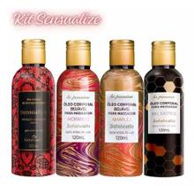 Kit 1 Óleo Beijável Massagem Morango + 1 Amarula + 1 Sensualize + 1 Mel Exótico sofisticatto 120ml