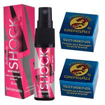 Kit 1 Óleo Spray Shock Plus Morango + 2 Pomada Fogo do Dragão Ginseng Azul
