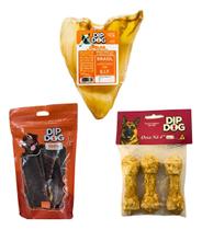 Kit 1 Orelha Bovina Desidratada Mordedor 1 Esofago 3 Ossinho