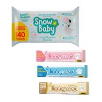 Kit 1 Pacote de Lenço Umedecido Snow Baby + 3 Pomadas BabyMed 45g