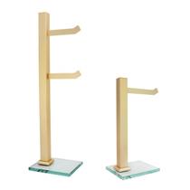 Kit 1 Papeleira de Chão Dupla Ouro Fosco e 1 Porta Toalhas de Bancada Ouro Fosco com Vidro Incolor D Kit 1 Papeleira de Chão Dupla Ouro Fosco e 1 Porta Toalhas de Bancada Ouro Fosco com Vidro Incolor D