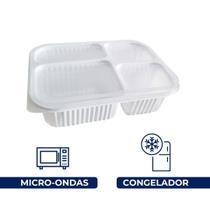 Kit 1 Pct Bandeja Retangular 4 Divisoes 1200Ml RioPlastic 12Un Com Tampa