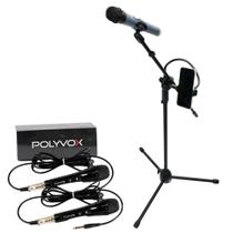 Kit 1 Pedestal Microfone Universal + 2 Microfones Com Fio