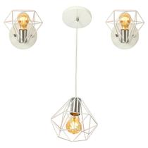 Kit 1 Pendente Aramado + 2 Arandelas Diamante Aramado Branco