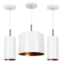 Kit 1 Pendente Bilboquê Grande e 2 Cilindrico Branco c/Cobre