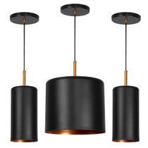 Kit 1 Pendente Bilboquê Grande e 2 Cilindrico Preto c/ Cobre