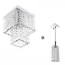 Kit 1 Pendente Clearcrillic Quadrado + 1 Lustre Marrycrilic