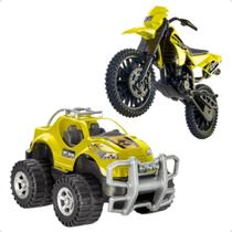 Kit 1 Pick Up Carrinho + 1 Moto Brinquedo Infantil Desafio Rally Extreme BS TOYS