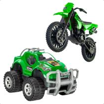 Kit 1 Pick Up Carrinho + 1 Moto Brinquedo Infantil Desafio Rally Extreme BS TOYS