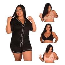 Kit 1 Pijama Americano PLUS SIZE Curto de Botão +3 Sutiãs Amamentação Algodão Reforçado Pós Parto Gestante Soutien Seios Grandes Sustentação Amamentar Kit 1 Pijama Americano PLUS SIZE Curto de Botão +3 Sutiãs Amamentação Algodão Reforçado Pós Parto Gestante Soutien Seios Grandes Sustentação Amamentar