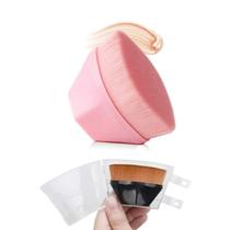 Kit 1 Pincel Maquiagem Hexagonal Estojo Transparente Rosa