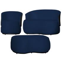 Kit 1 Poltrona 1 Namoradeira e 1 Puff Grande Decorativo Estilo Orgânico Beatriz Suede Composê material sintético Preto - Estopar