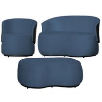 Kit 1 Poltrona 1 Namoradeira e 1 Puff Grande Decorativo Estilo Orgânico Beatriz Suede Mesclado material sintético Preto - Estopar