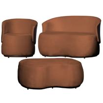 Kit 1 Poltrona 1 Namoradeira e 1 Puff Grande Design Orgânico Beatriz Veludo Composê material sintético Marrom - Estopar