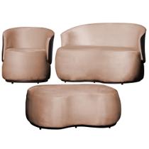 Kit 1 Poltrona 1 Namoradeira e 1 Puff Grande Design Orgânico Beatriz Veludo Composê material sintético Marrom - Estopar