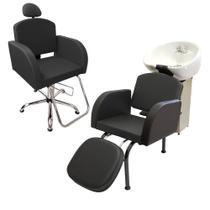 Kit 1 Poltrona Cadeira Fixa e Lavatório Salão Beleza Madri Kit 1 Poltrona Cadeira Fixa e Lavatório Salão Beleza Madri