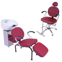 Kit 1 Poltrona Cadeira Recl. e Lavatório Salão Beleza Veneza Kit 1 Poltrona Cadeira Recl. e Lavatório Salão Beleza Veneza