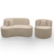 Kit 1 Poltrona Com Sofá Curvo 2 Lugares Feijão Forma Orgânica 1,50 Bouclé Maranata