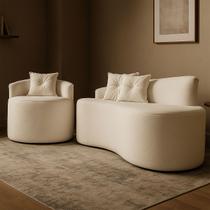 Kit 1 Poltrona Com Sofá Curvo 2 Lugares Feijão Forma Orgânica Bouclé Kit 1 Poltrona Com Sofá Curvo 2 Lugares Feijão Forma Orgânica Bouclé