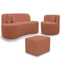 Kit 1 Poltrona Com Sofá Curvo 2 Lugares Feijão mais Puff Retangular Bouclé Maranata Kit 1 Poltrona Com Sofá Curvo 2 Lugares Feijão mais Puff Retangular Bouclé Maranata