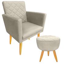 Kit 1 Poltrona Decorativa + Puff Maitê Estilo Matelassê Linho Palha