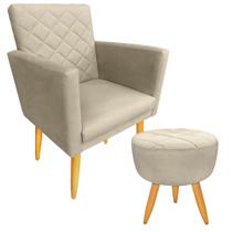 Kit 1 Poltrona Decorativa + Puff Maitê Matelassê Suede Bege Marfim