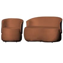 Kit 1 Poltrona e 1 Namoradeira Decorativa Orgânica Beatriz Veludo Composê material sintético Marrom - Estopar
