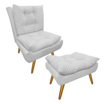 Kit 1 Poltrona e 1 Puff Pés Palito Para Sala de Tv Karen Corano Branco - LM DECOR Kit 1 Poltrona e 1 Puff Pés Palito Para Sala de Tv Karen Corano Branco - LM DECOR