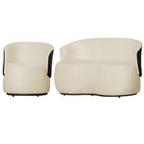 Kit 1 Poltrona e Namoradeira Orgânica Aisha Suede Marfim Composê Corano Marrom - MB DECOR