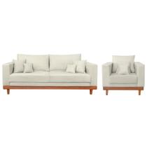 Kit 1 Poltrona Living Suede + Sofá 3 Lugares com Almofadas