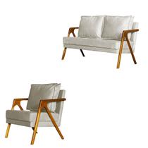 Kit 1 poltrona Mona Luxo + Namoradeira Mona Luxo Recepção - Suede Bege Kit 1 poltrona Mona Luxo + Namoradeira Mona Luxo Recepção - Suede Bege