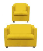 Kit 1 Poltrona + Namoradeira Bia Decorativa Reforçada Recepção Clínica Salão Sala de Estar Suede