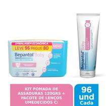 Kit 1 Pomada Assadura 120gr + 1 Lenço Umedecido 96un Bepantol